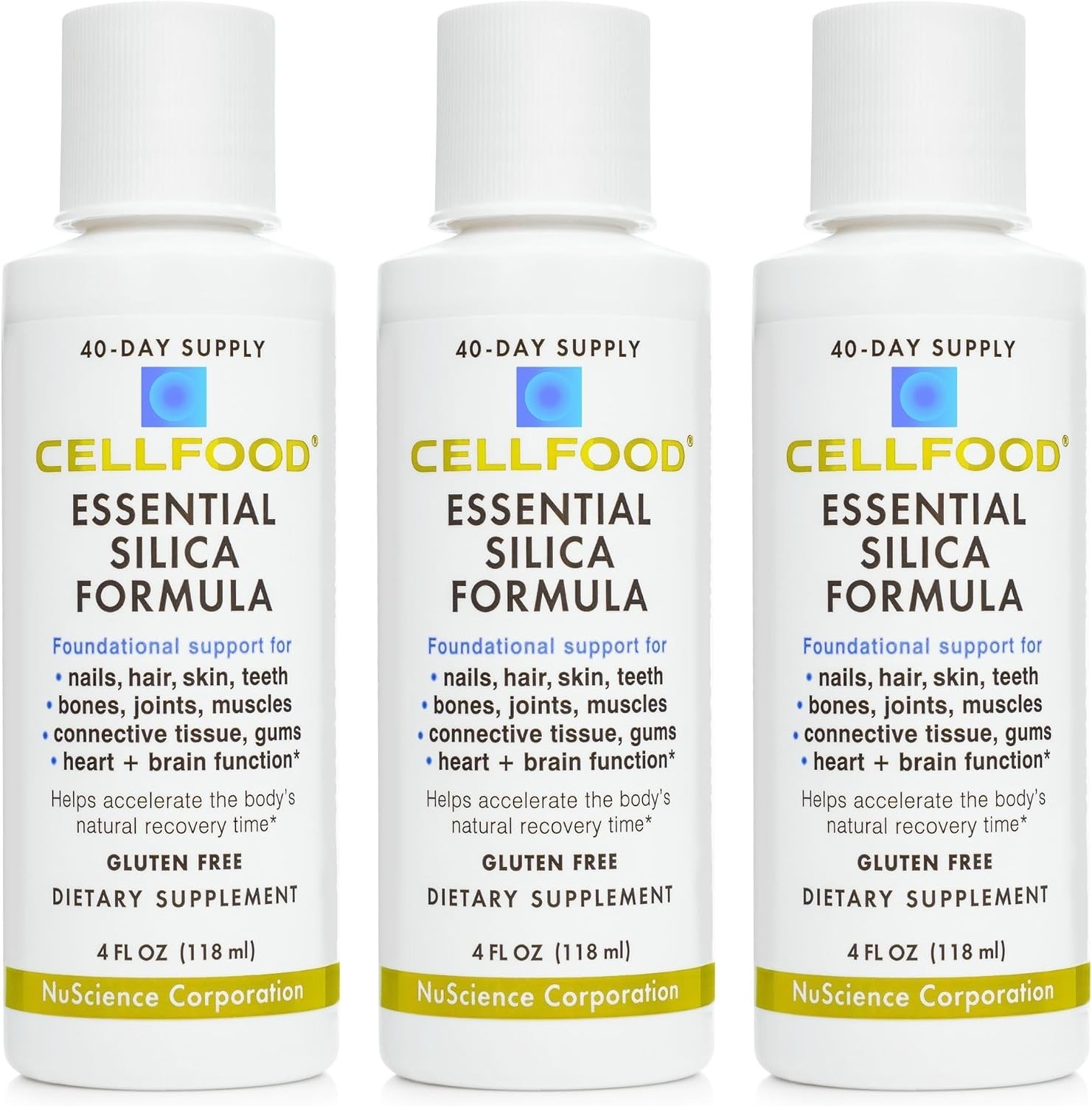 Gluten-Free Anti-Aging Silica Drops – 3 Bottles of 4 fl oz for Timeless Beauty