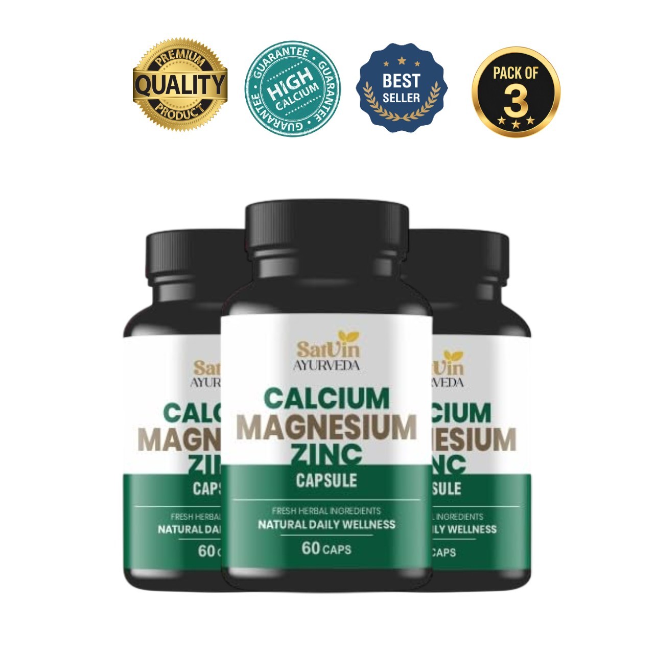 3 Pack SATV.IN Ayurveda Calcium Magnesium Zinc 180 Caps