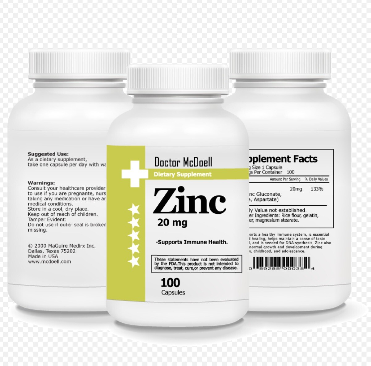 Zinc 20mg, Supports Healthy Immune System, Helps Maintain Sense of Taste, Smell