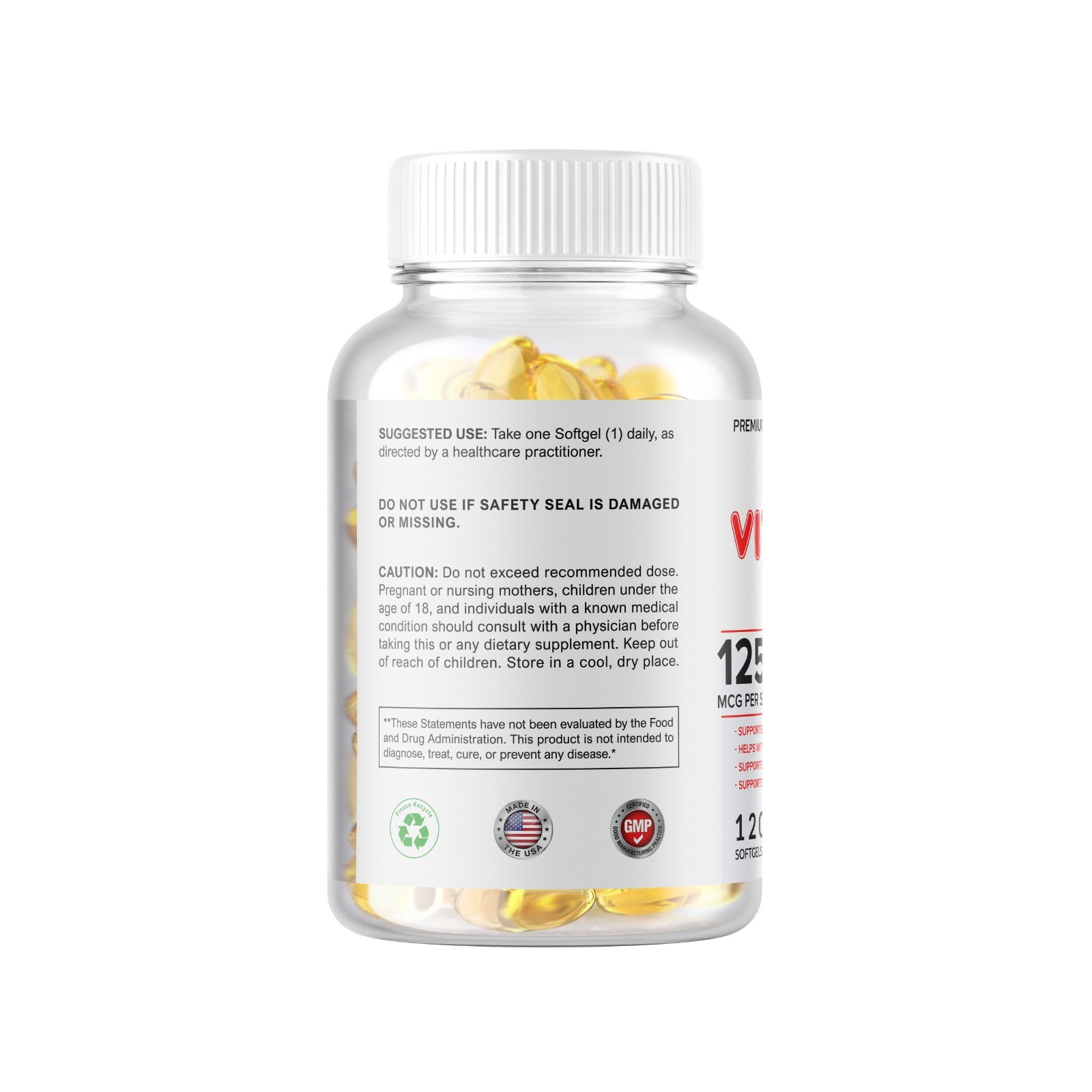 Vitamin D3 5,000 IU, 240 Softgels 125 mcg – Gluten Free & Non-GMO USA Made Ship