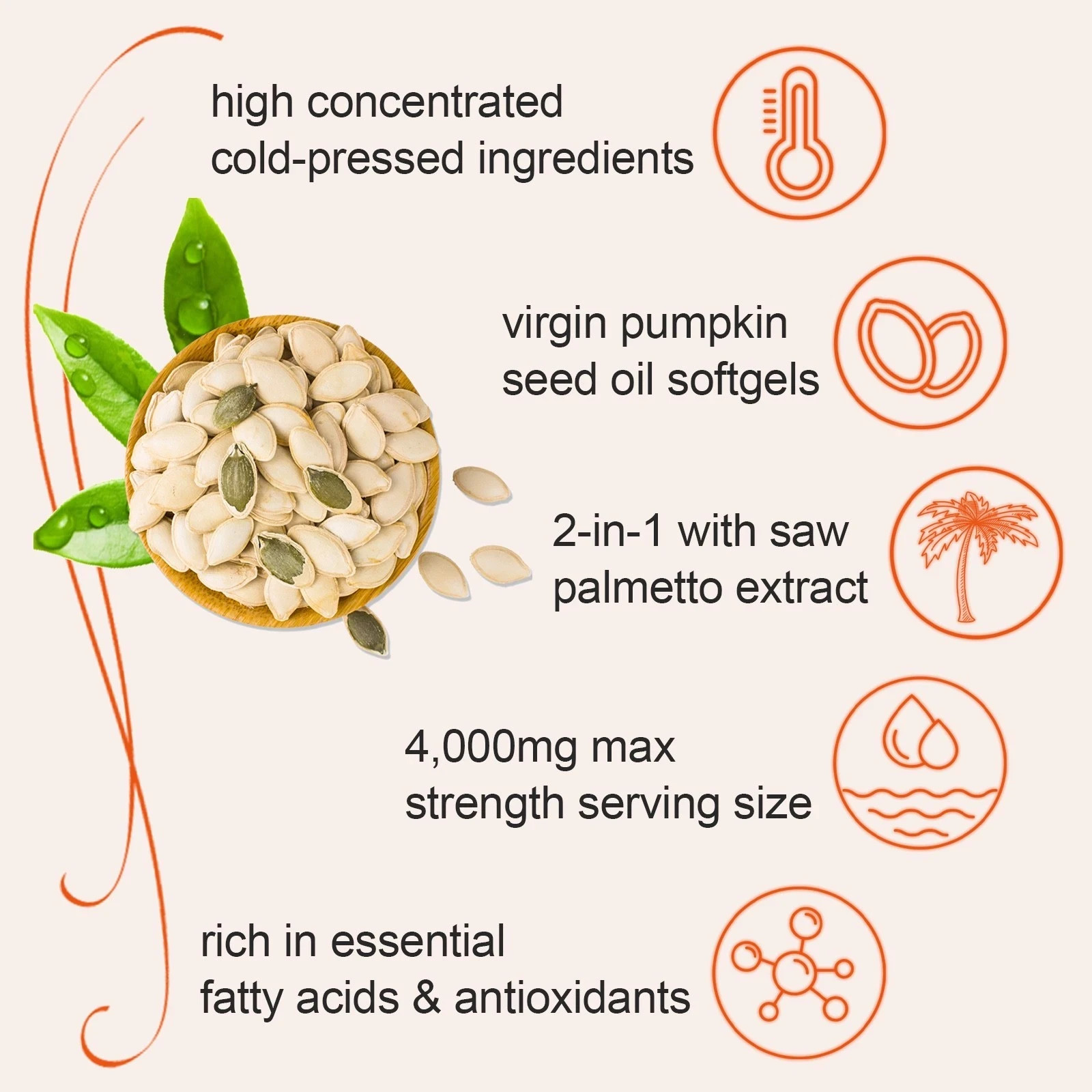 Cold pressed virgin pumpkin seed oil, 2-in-1 formula, containing saw palmetto
