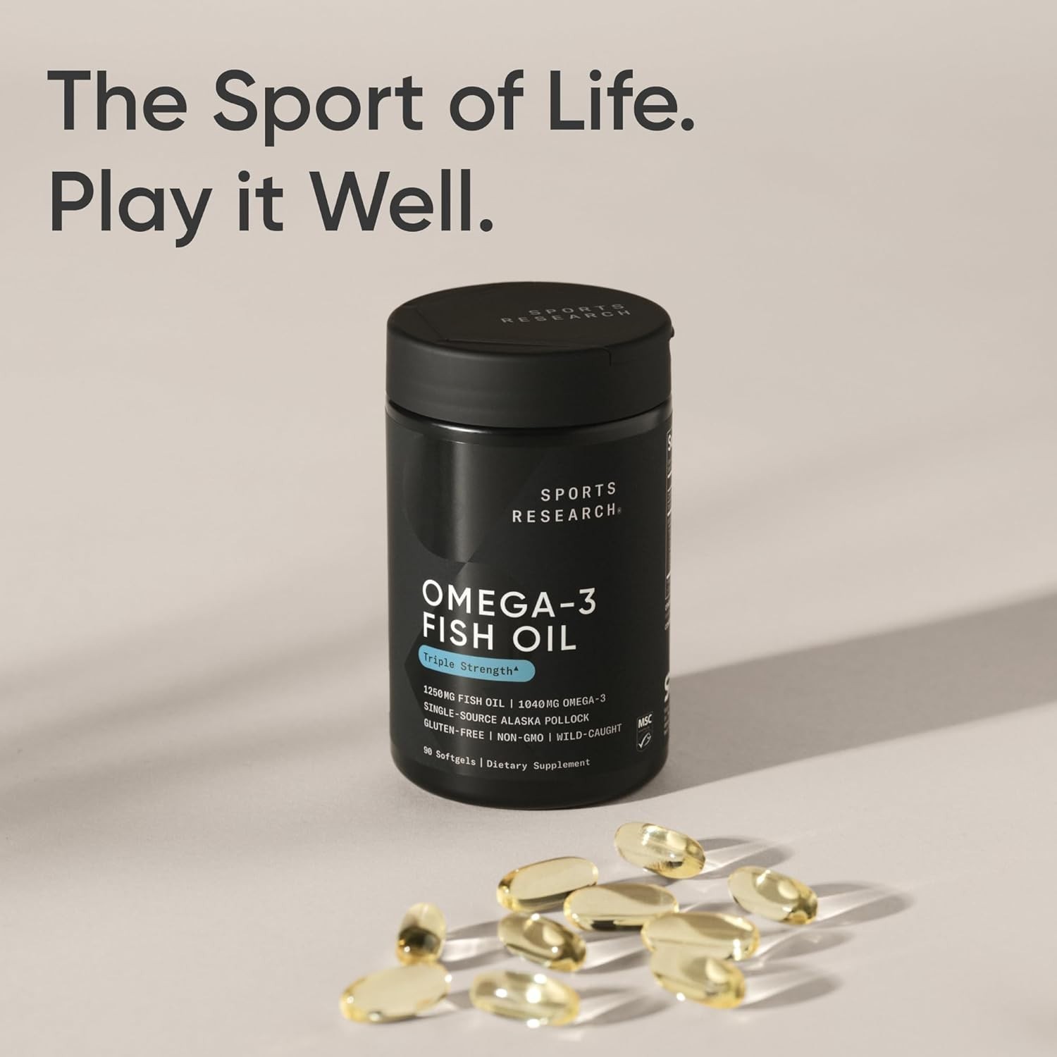 Triple Strength Omega 3 Fish Oil 1250mg Wild Alaska Pollock Burpless 90 Softgels