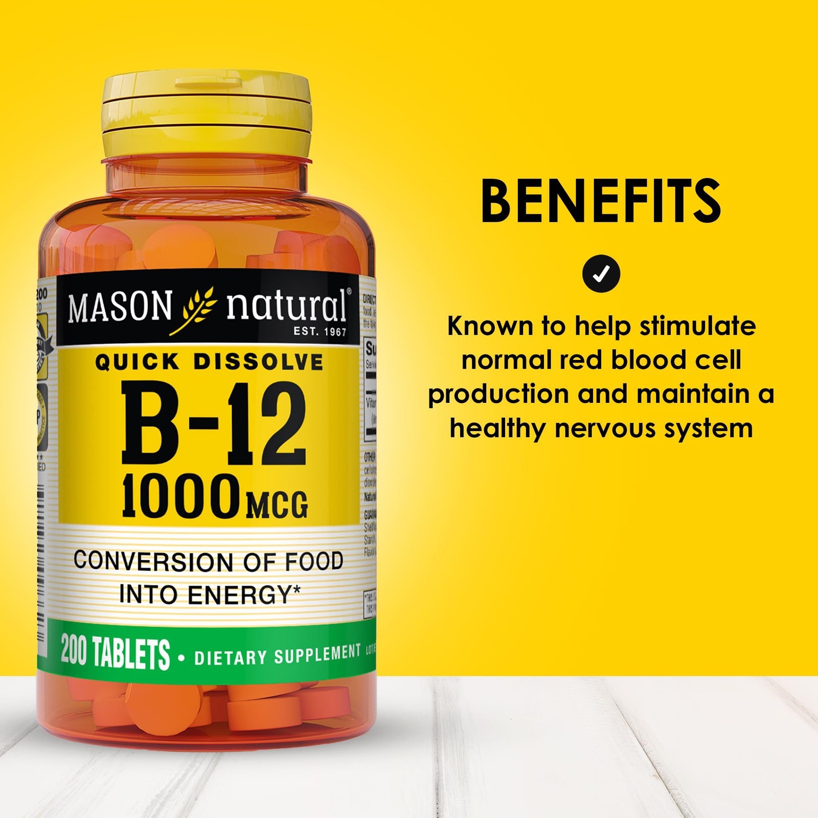Mason Vitamins B 12 1000 mcg Dissolves Under Tongue Tablets, 200 Count