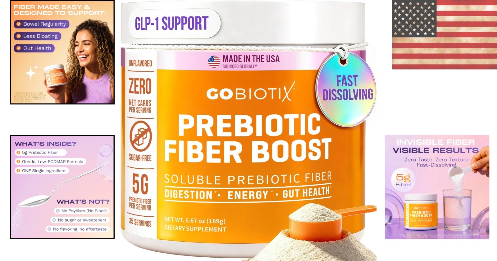 Plant-Based Fiber Supplement – Gluten-Free, 35 Servings for Optimal Gut Health