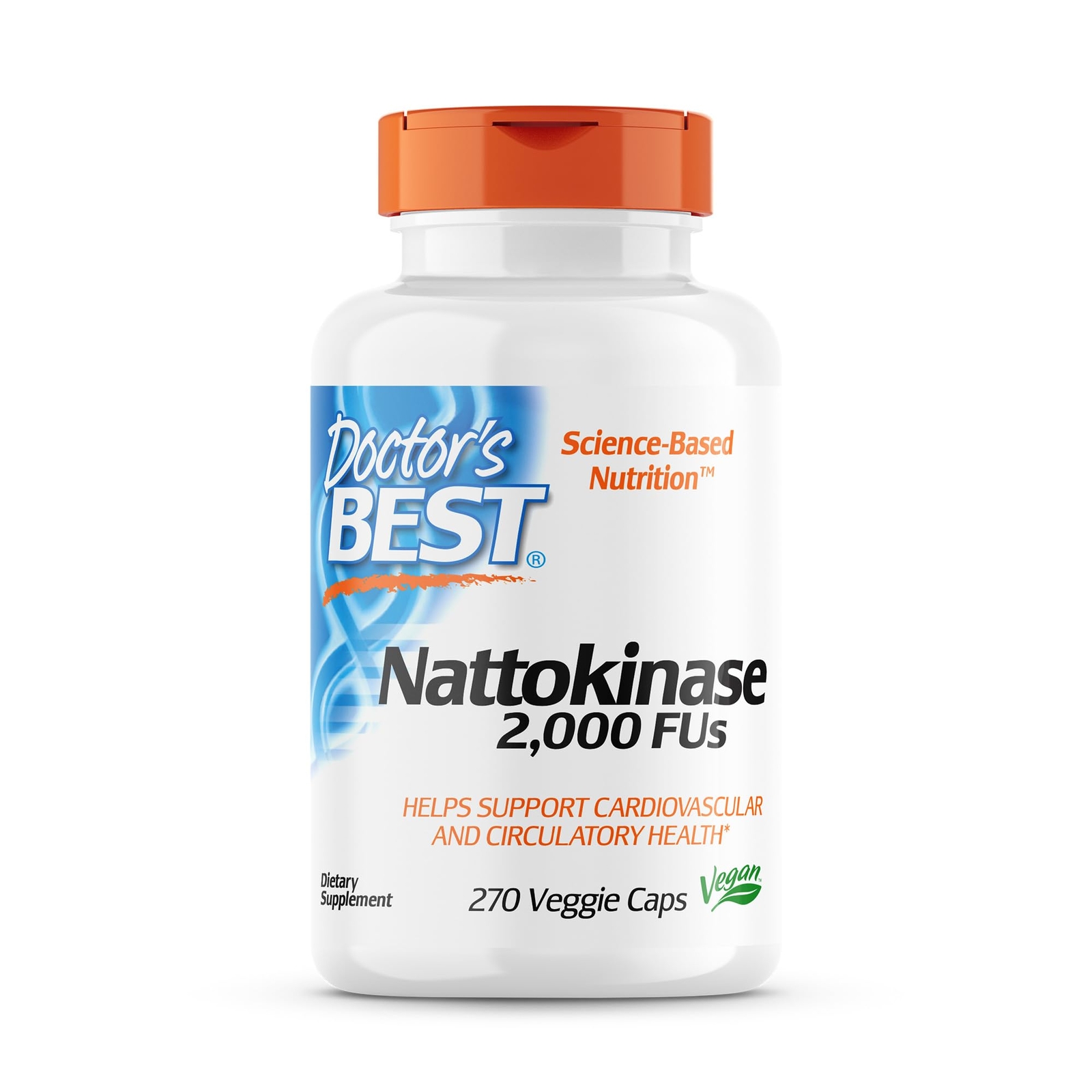 Doctor’s Best Nattokinase 270 Veggie Caps Non GMO Vegan Gluten Free Supplement