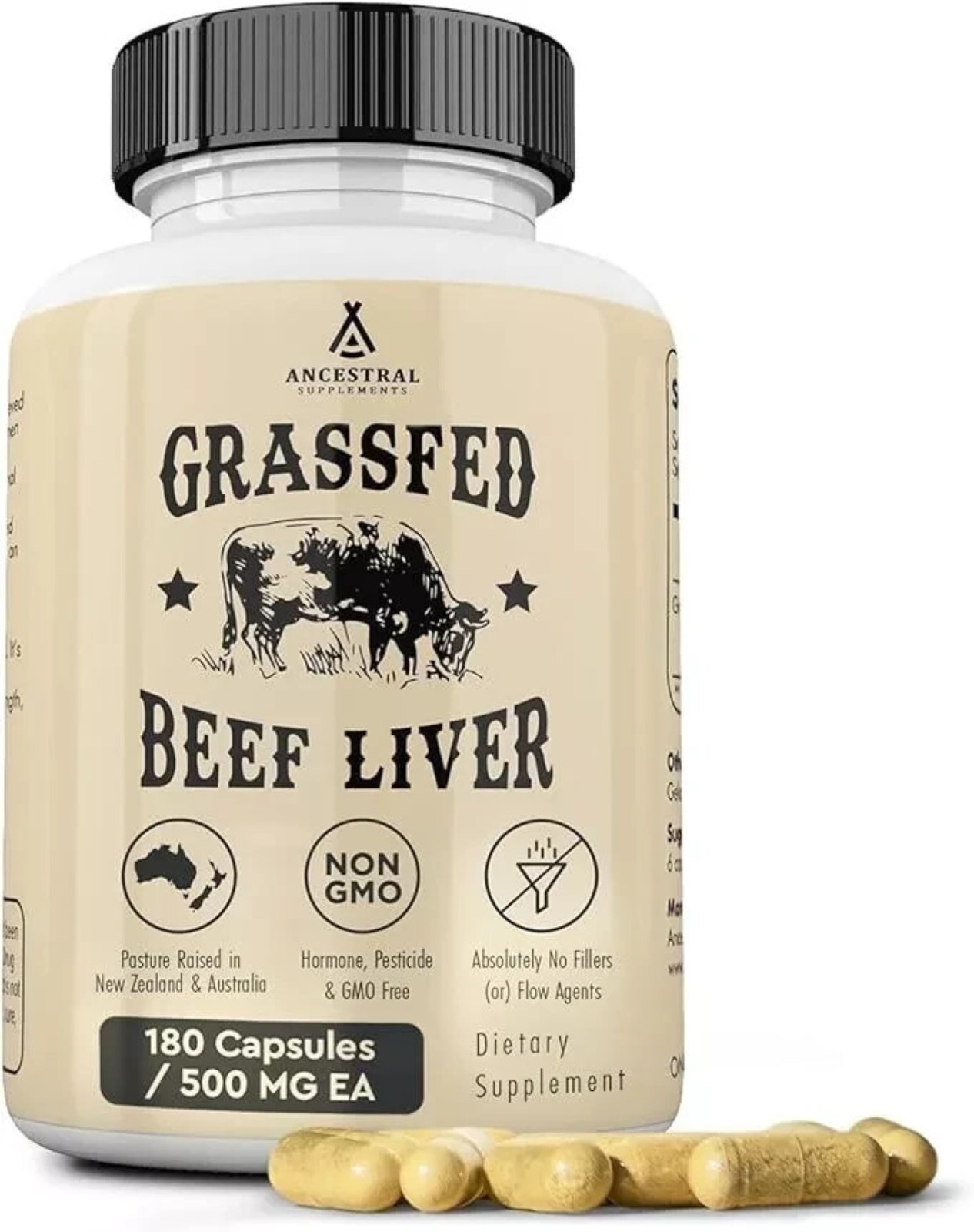 Ancestral Supplements Grassfed Beef Liver – 180 Capsules 500mg EA free shipping