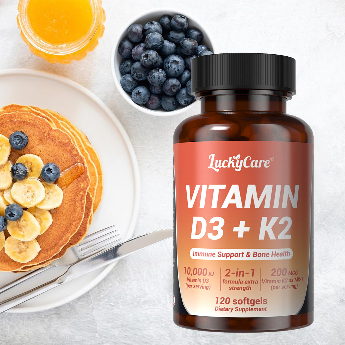 Vitamin D3 K2 10000 iu with Coconut Oil, VIT d3 and k2 Supplements, 120 Gel Caps