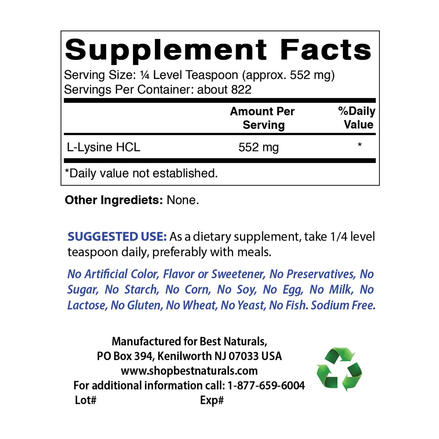 Best Naturals L-Lysine 1 Lb Powder