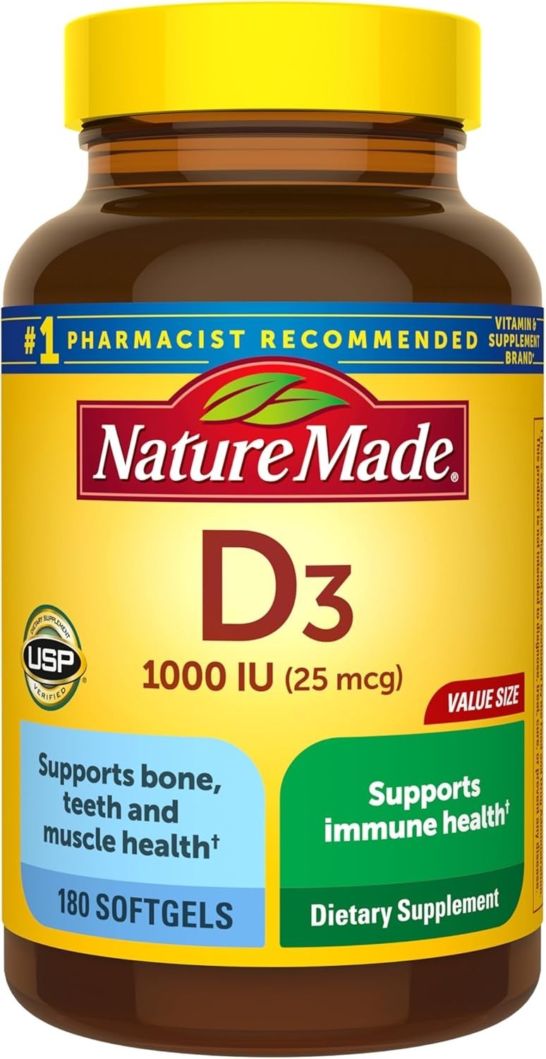 Nature Made Vitamin D3 1000 IU (25 Mcg), Vitamin D Supplement for Bone, Teeth, M