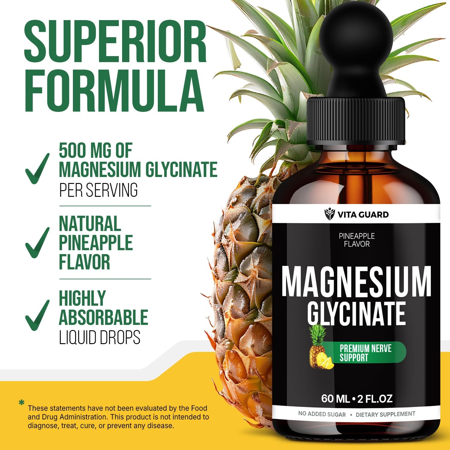 Magnesium Glycinate 500mg Liquid Drops – Sugar-Free 2 Fl Oz (Pack of 1)