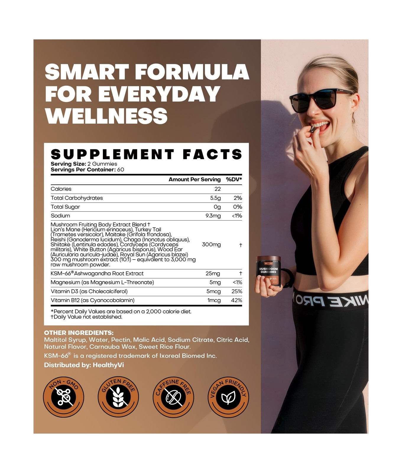 10-In-1 Mushroom Gummies with KSM-66 Ashwagandha & Magnesium Threonate Boosts…