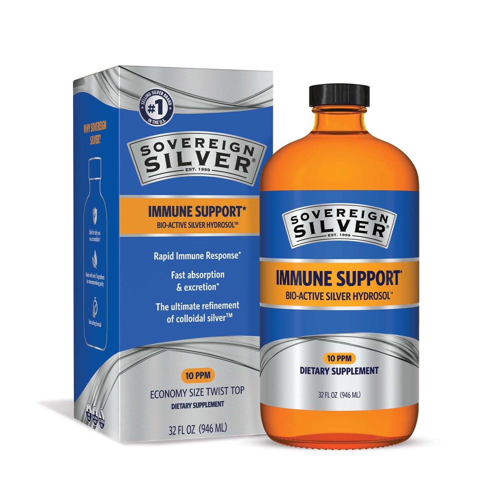 Sovereign Silver Immune Support, Colloidal Silver, 32 fl oz (946 mL) | Bio-Ac…