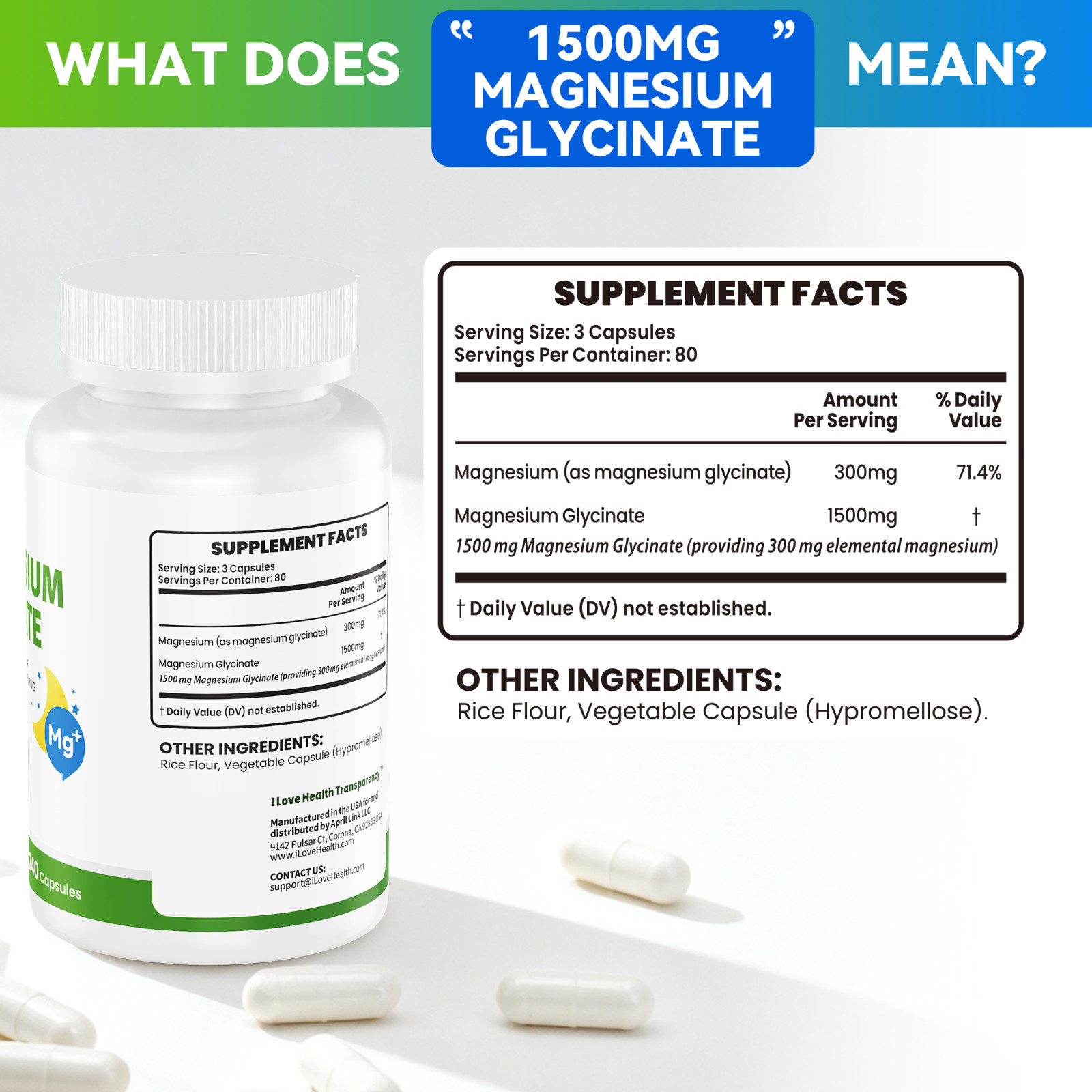 Magnesium Glycinate 1500 mg | 240 Vegan Capsules | High-Absorption Non-GMO