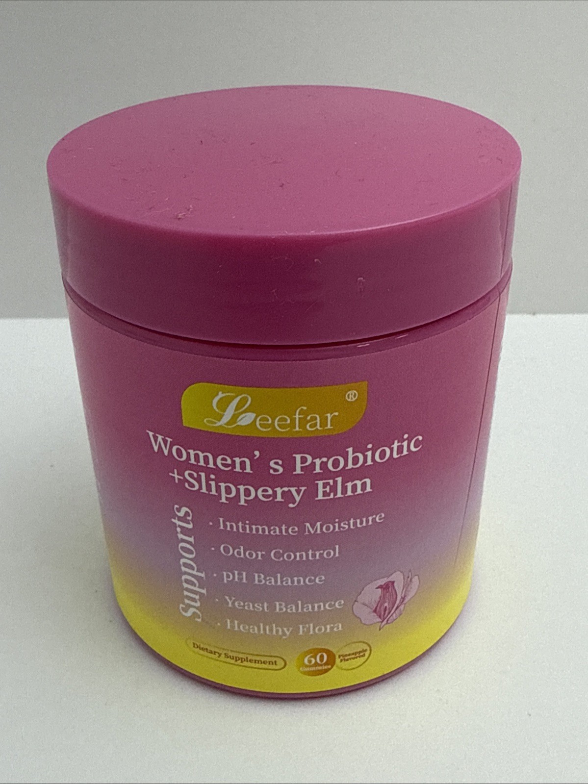 Leefar Women’s Probiotic Slippery Elm Pineapple 60 gummies exp: 07/2027