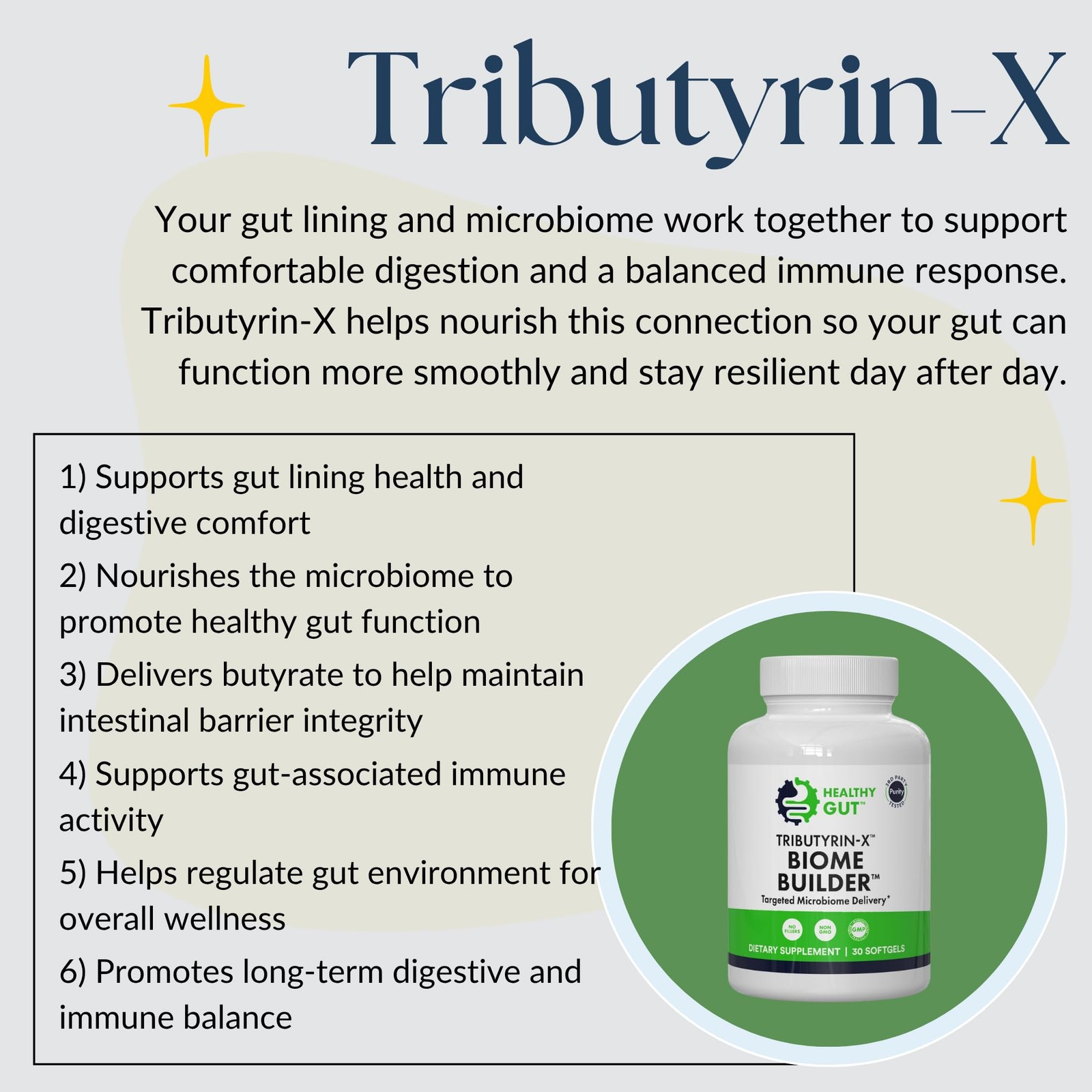 Healthy Gut Tributyrin-X | Most Bioavailable Butyrate 30 Count (Pack of 1)