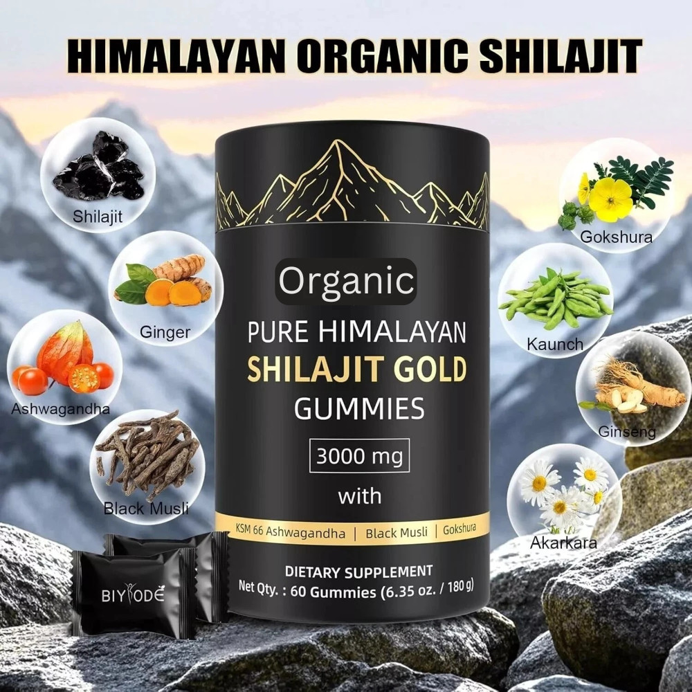 2X Natural 60 Shilajit Gold Gummies Ashwagandha and Gokshura Himalayan Gummies