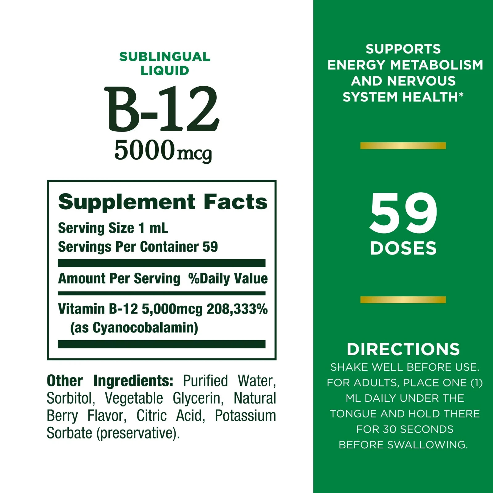 Nature’s Bounty Vitamin B12 5000 Mcg Sublingual Liquid, Cardiovascular 2 Fl oz