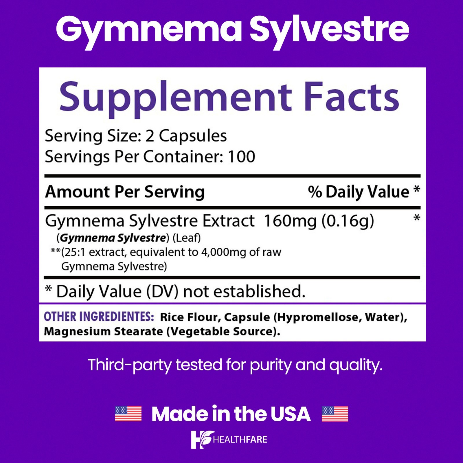 Healthfare Gymnema Sylvestre Capsules 4000mg | 200 Vegan Capsules | Herbal