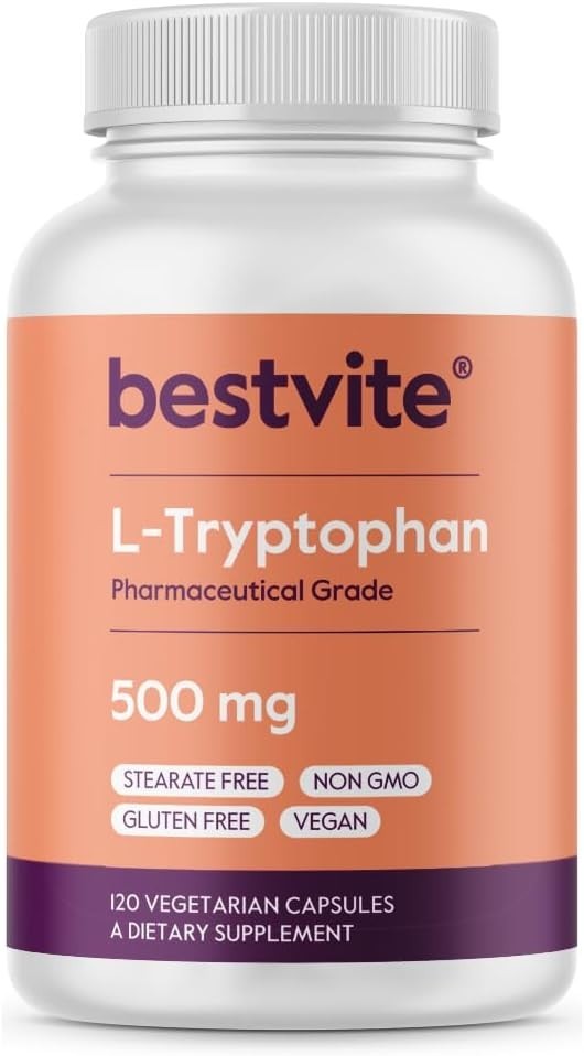 120 Capsules of Non-GMO L-Tryptophan 500mg – , Gluten-Free Relaxation Aid