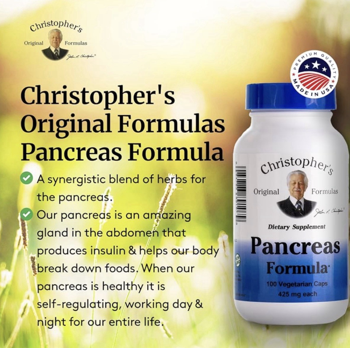 Dr. Christopher’s Pancreas Formula 100 Veg Caps 425 mg Each Non-GMO