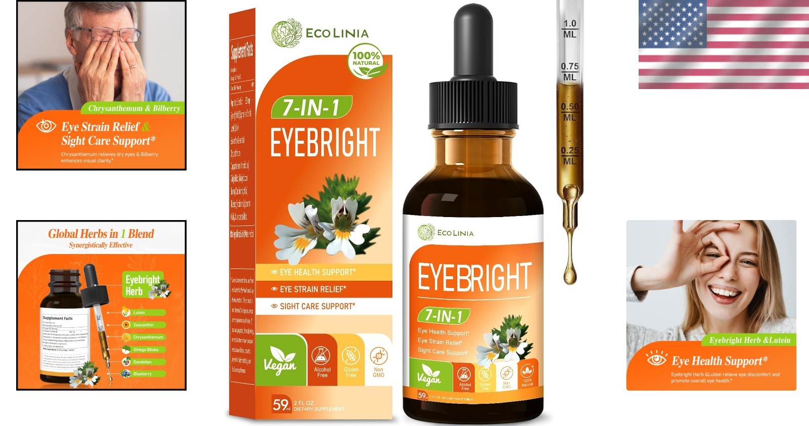 Natural Eye Care Drops w/Eyebright & Blueberry Extract for Visual Clarity – 2oz