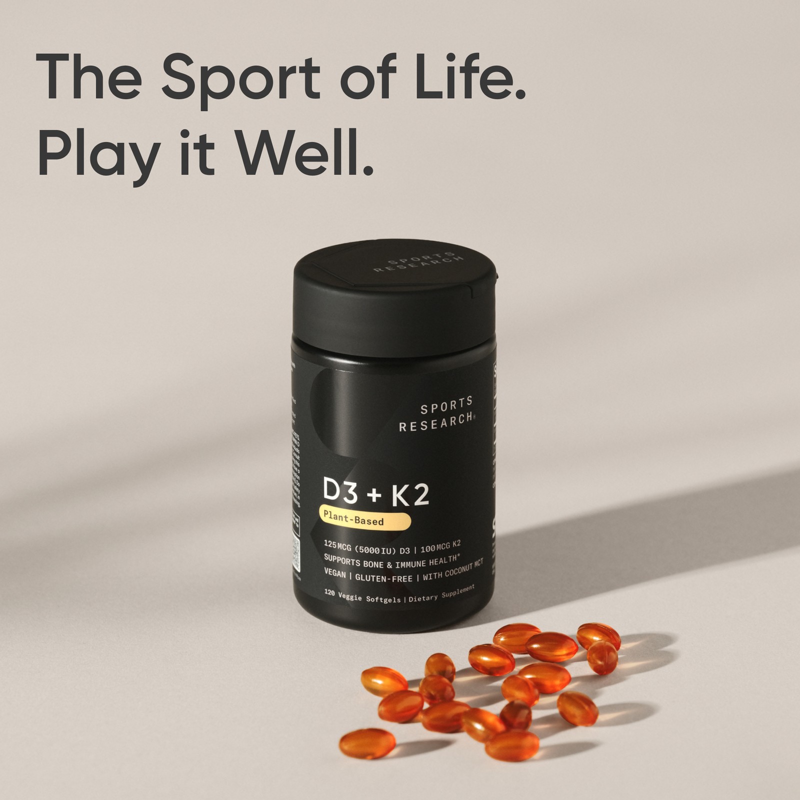 Vitamin D3 + K2 5000iu Plant-Based D3 + 100mcg Vitamin K2 as MK-7 – 120 Softgels