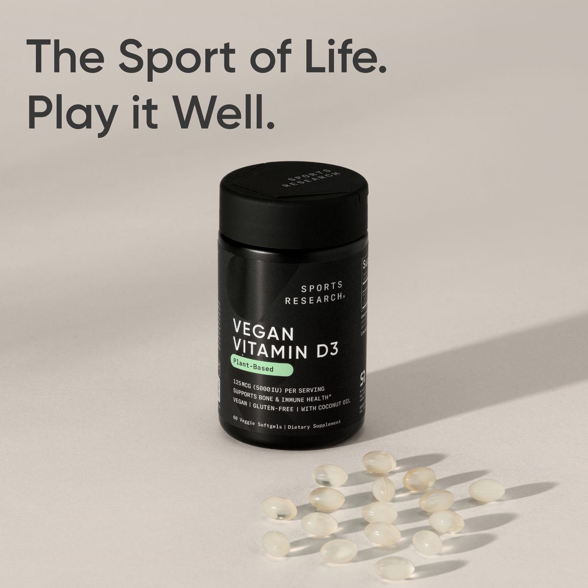 Vegan Vitamin D3 5000IU (125 mcg) with Coconut Oil | 100% Plant-Based Vitamin D