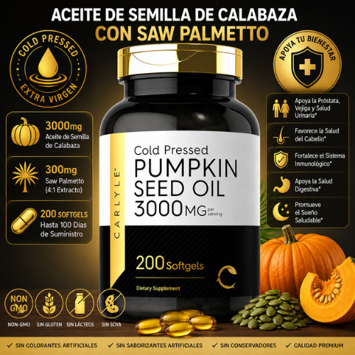 Aceite de semilla de calabaza apoya la salud de la próstata y el tracto urinario