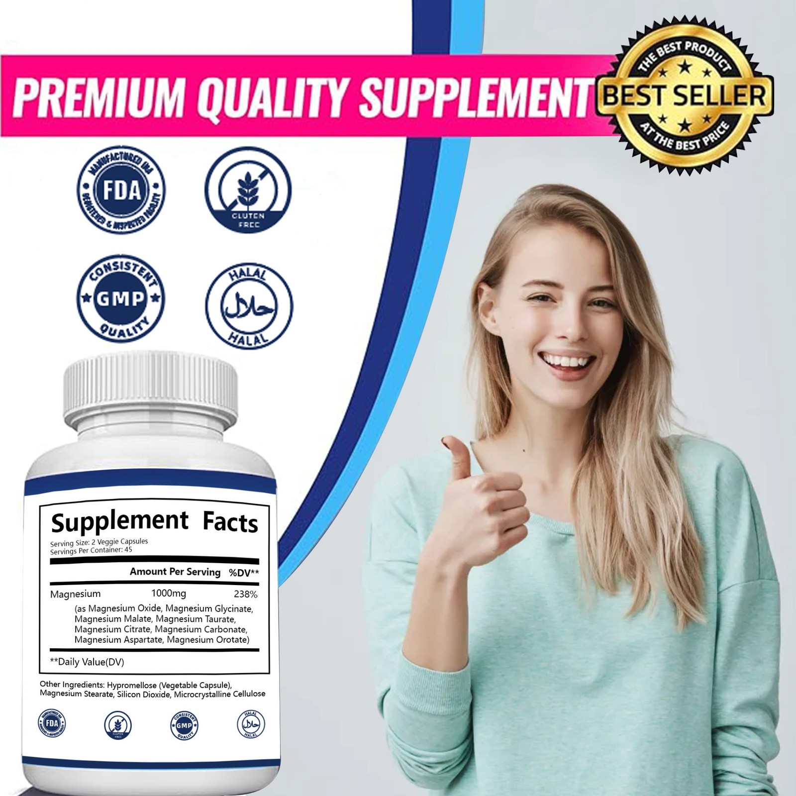3X Magnesium Complex 1000mg- 8 Elemental Magnesium – Sleep,Stress Relief Support