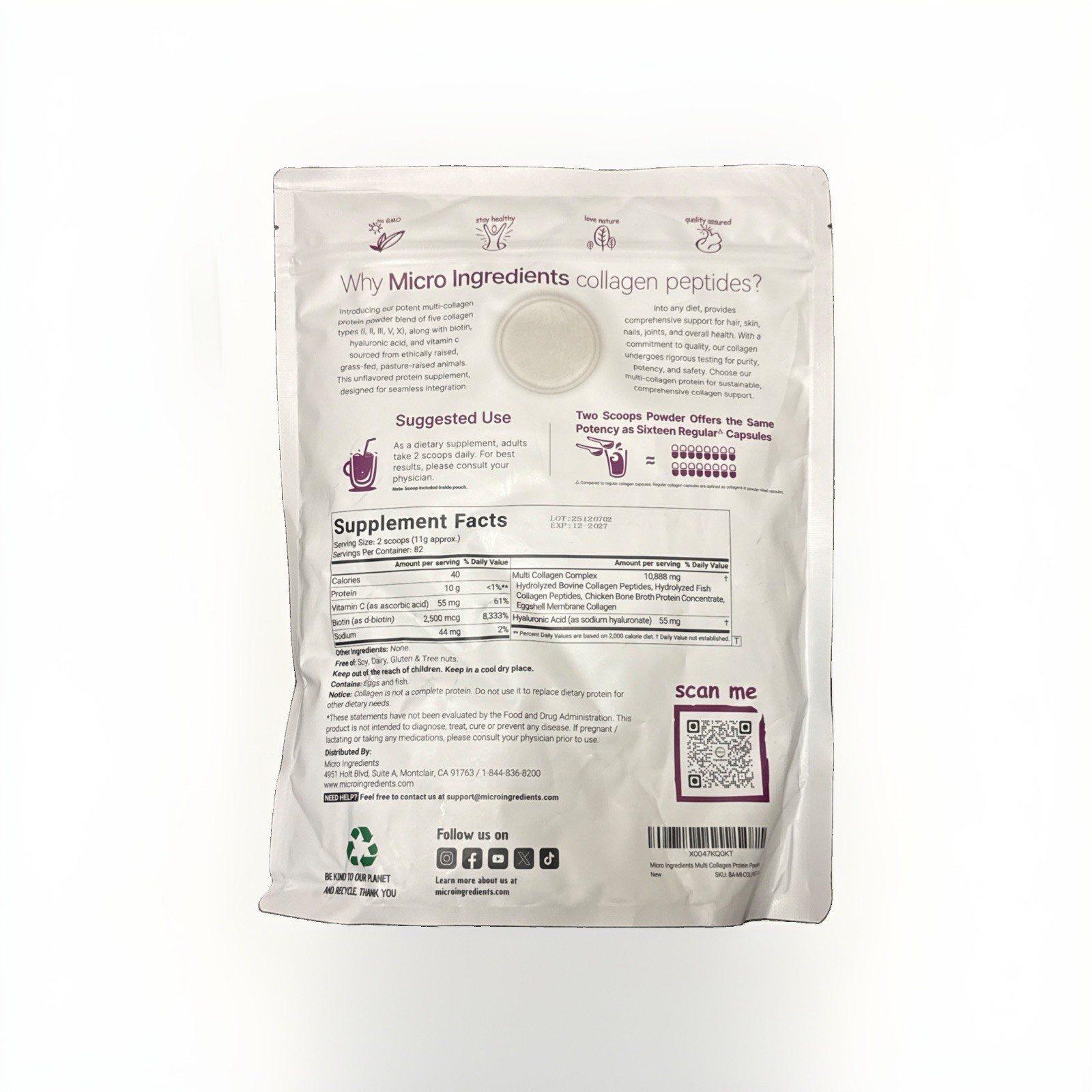 2 Pack Huge Micro ingredient collagen peptides powder 2 lb Bags Bundle Deal