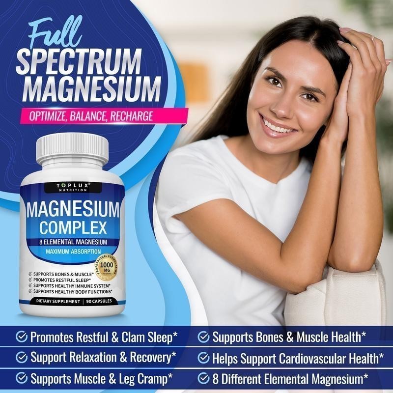 NEW Magnesium complex supplement: 1000mg of 8-element magnesium, 90 capsules+++-