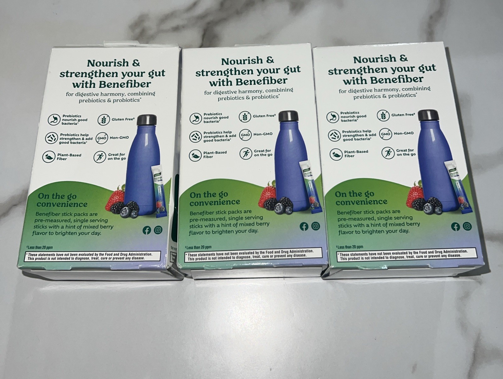 Benefiber Dual Action Biotic Prebiotic 18 Sticks Ea Mixed Berry Exp 12/2025*3*