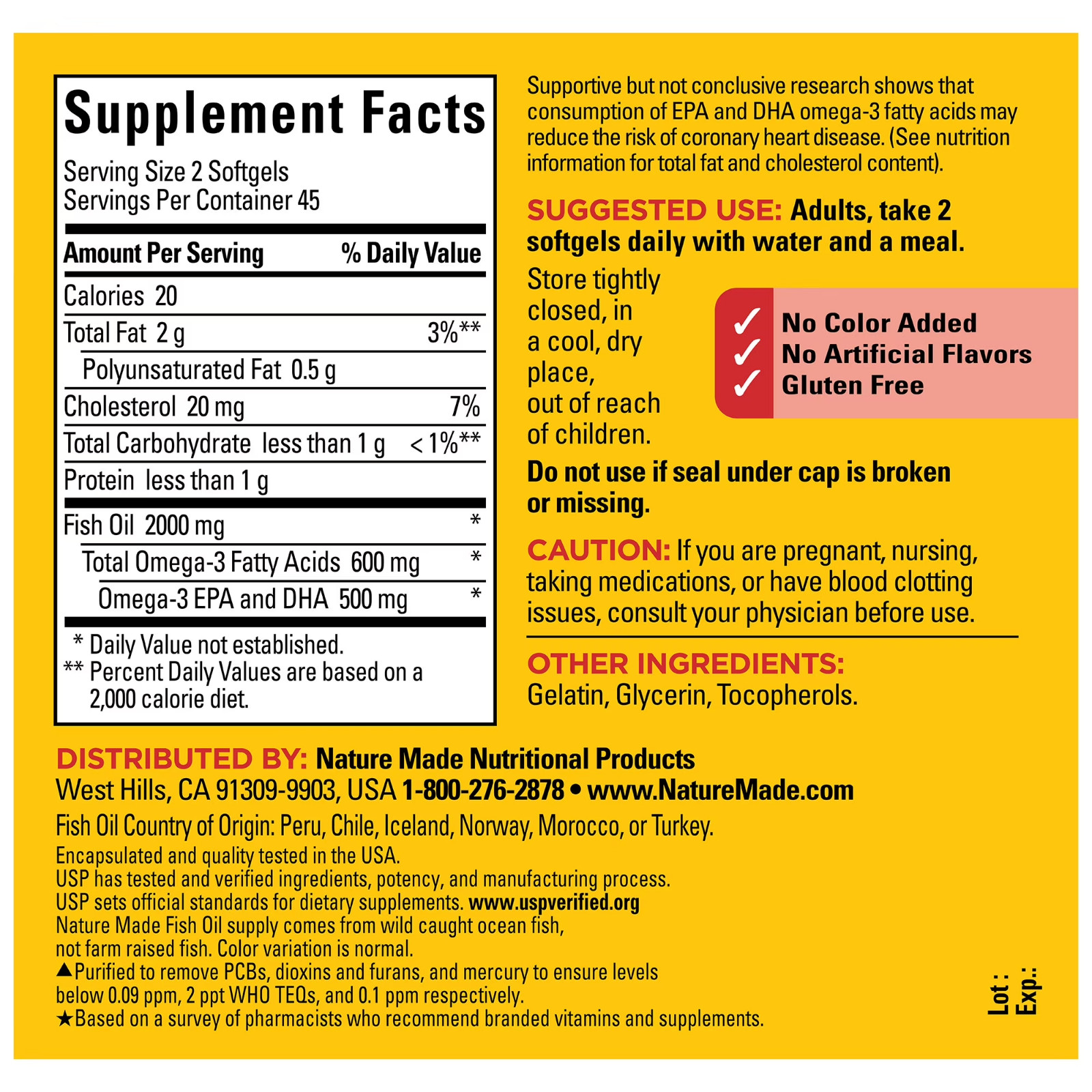 Nature Made Fish Oil 1000mg, Omega 3 for Heart Health 90 Softgels, 45 Day Supply
