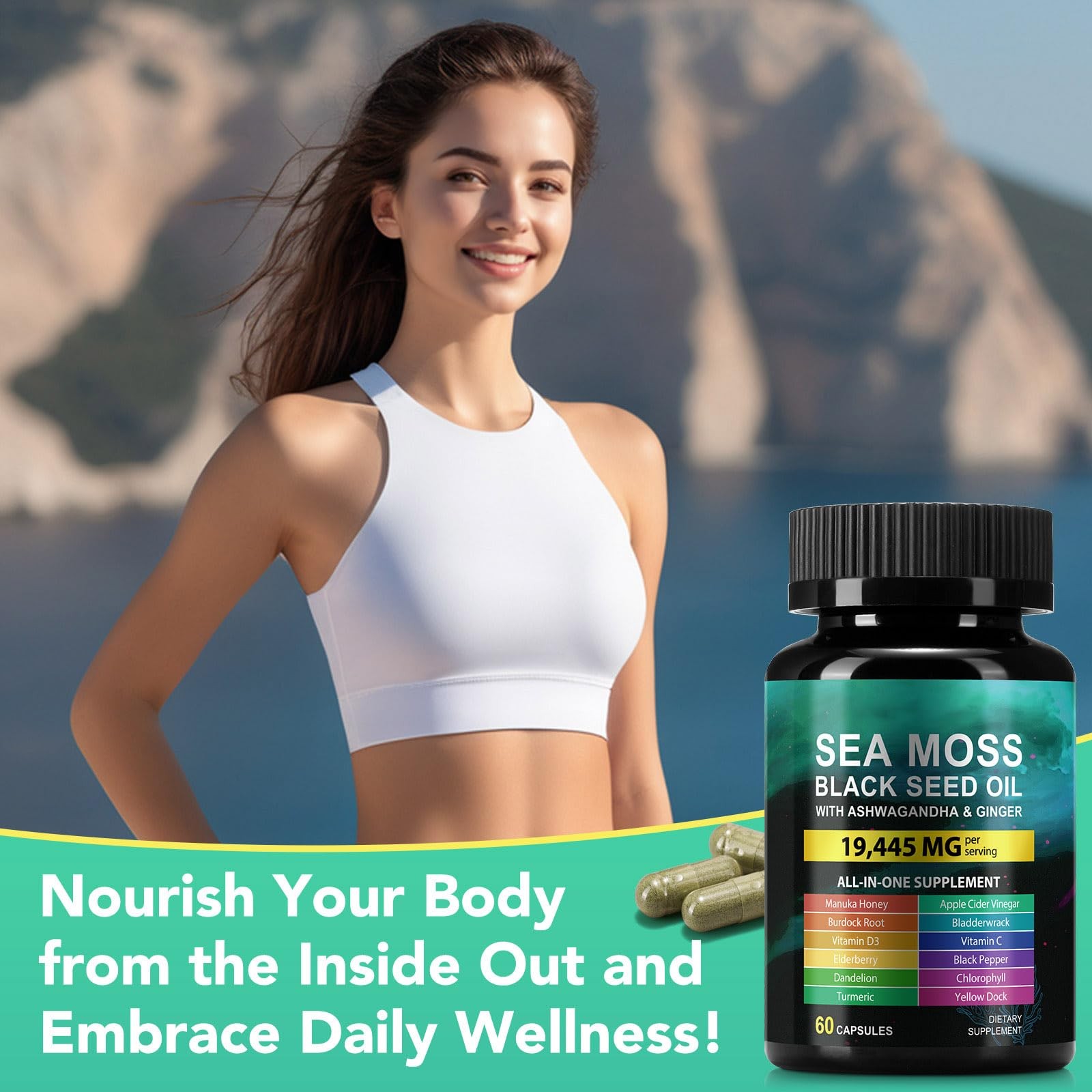 Sea Moss Black Seed Oil Ashwagandha Ginger, Sea Moss Capsule Supplement with …