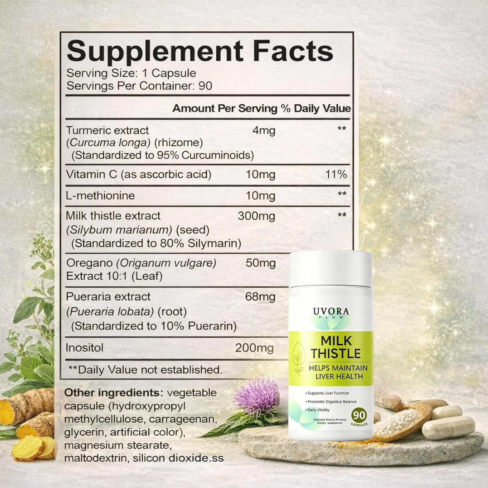 2pcs Uvora Milk Thistle Detox Premium Herbal Supplement formulated with Milk Thi