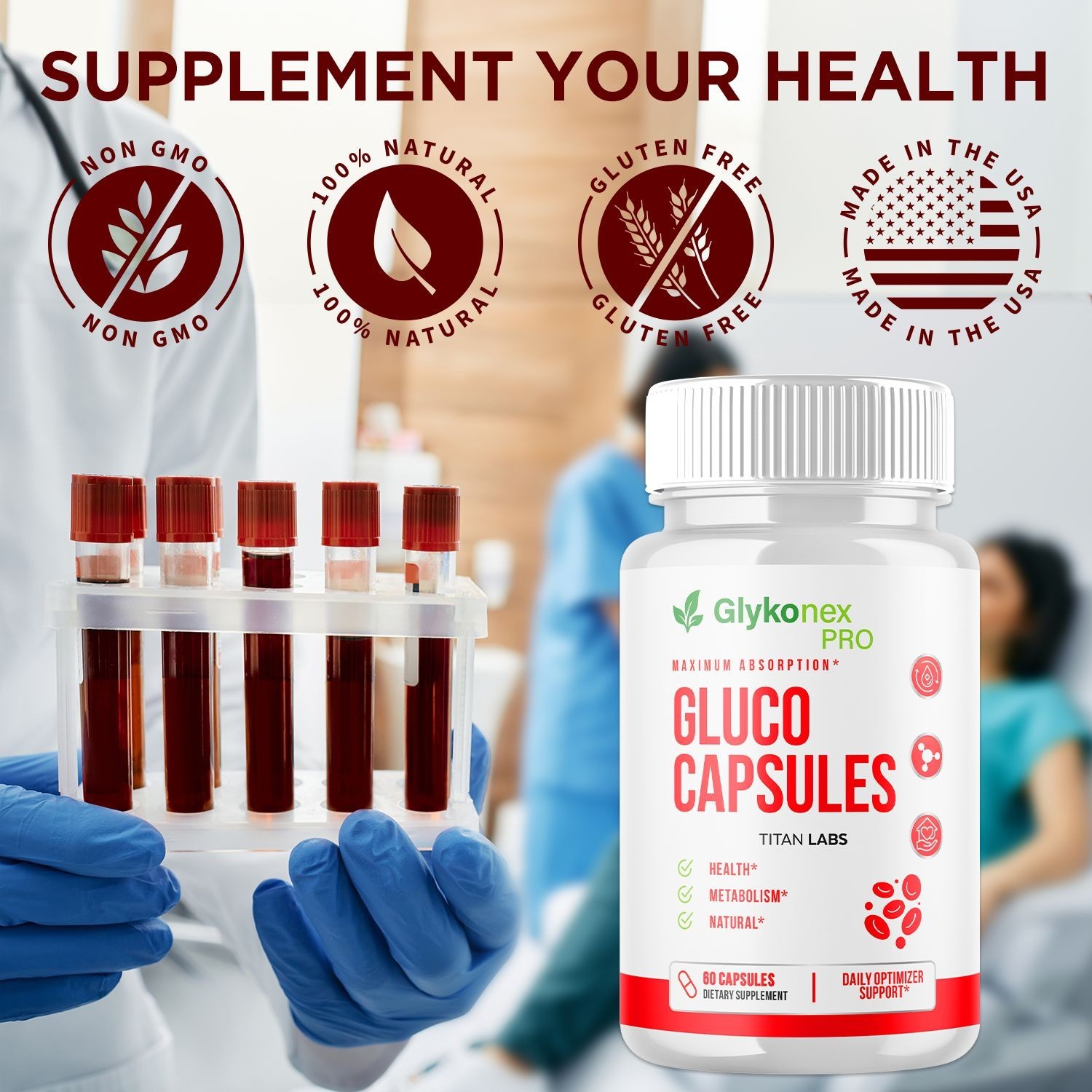 (1 Pack) Glykonex Pro Advanced Blood Health Support Glyko Nex Pro 60 Capsules