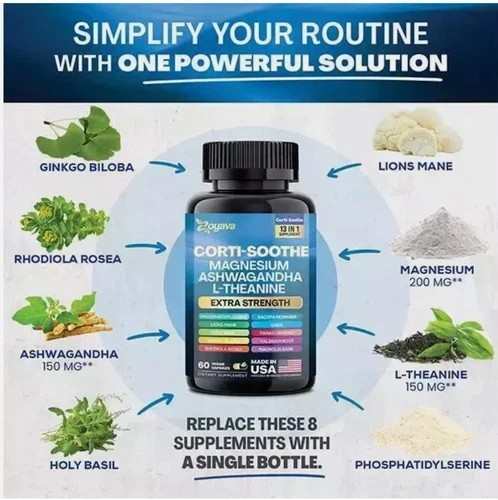 2 BOTTLES-CORTI-SOOTHE Cortisol Support, Magnesium Ashwagandha L-Theanine S.R.-