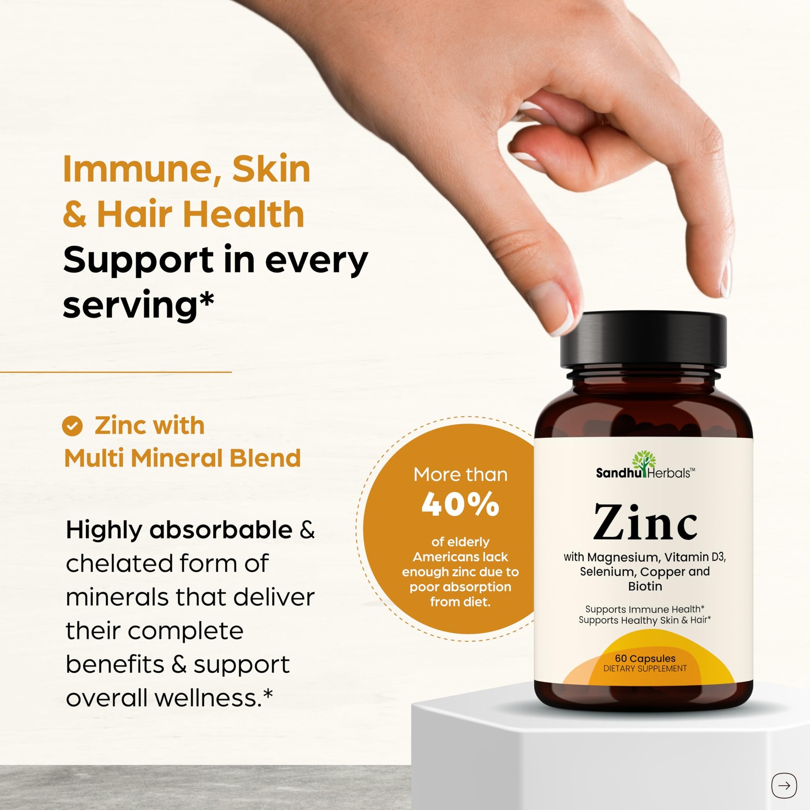 Zinc 30mg with Copper, Selenium & Vitamin D3 | 60 60 Count (Pack of 1)