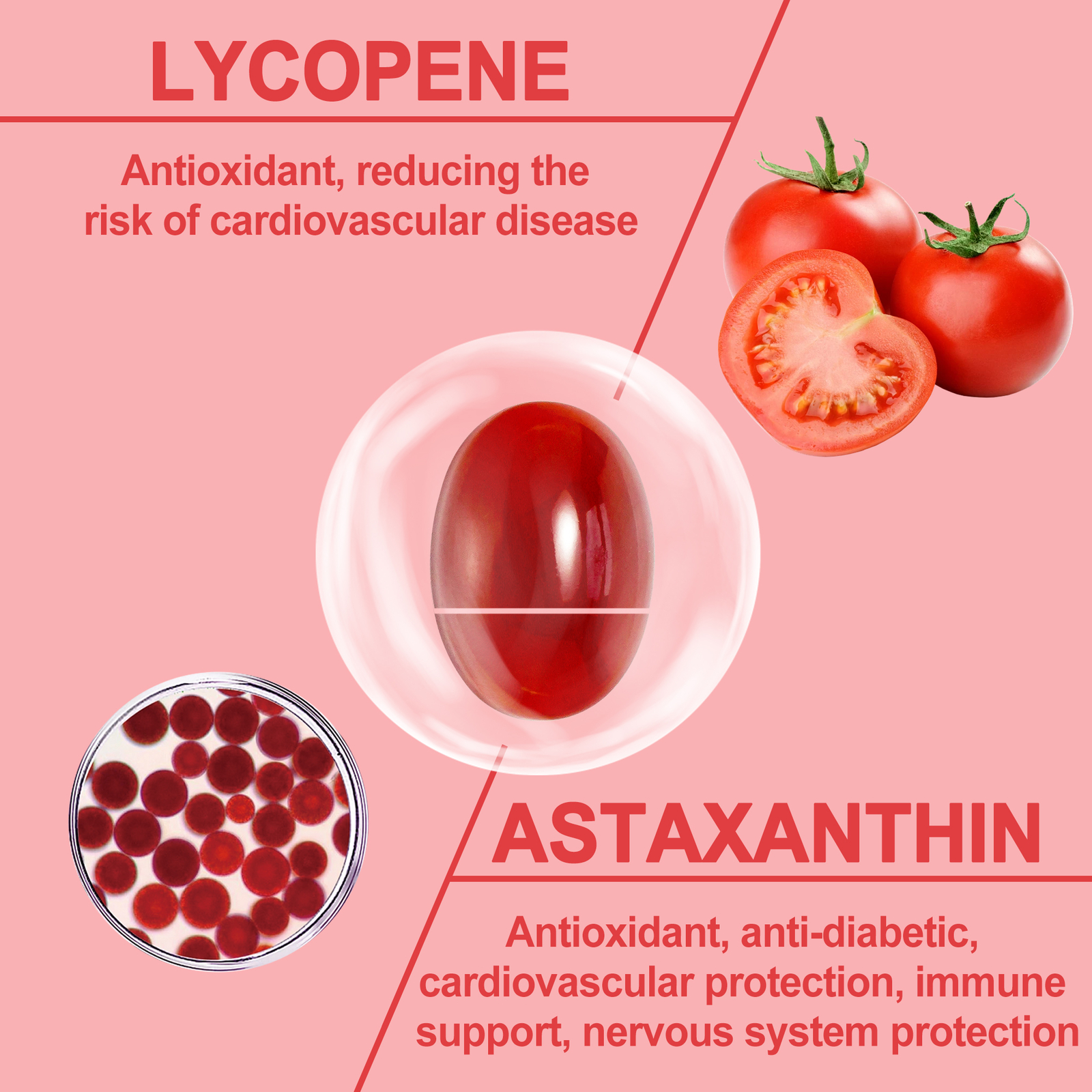 Astaxanthin +Lycopene – Support Eye & Heart Health, Immune Support, Antioxidant