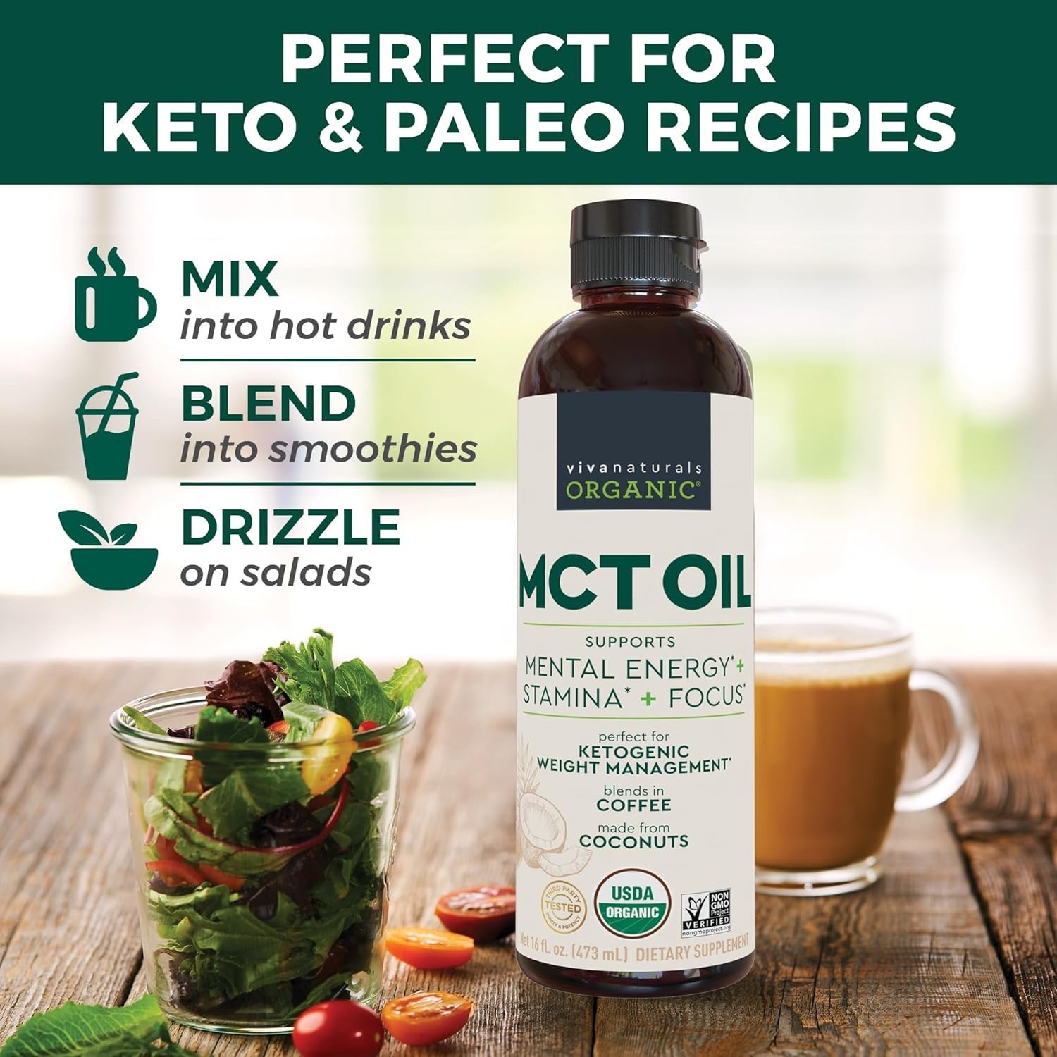 Pure Organic MCT Oil – Enhance Energy, Focus & Fat-Burning for Keto & Paleo L…