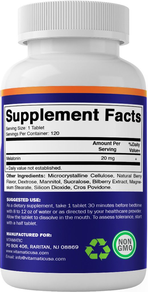3 Pack Vitamatic Melatonin 20 mg Fast Dissolve 120 Tablets – Nighttime Sleep Aid