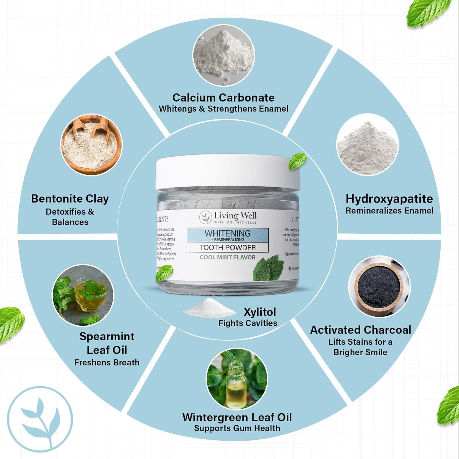 Remineralizing & Whitening Tooth Powder Cool Mint | Fluoride-Free Hydroxyapat…