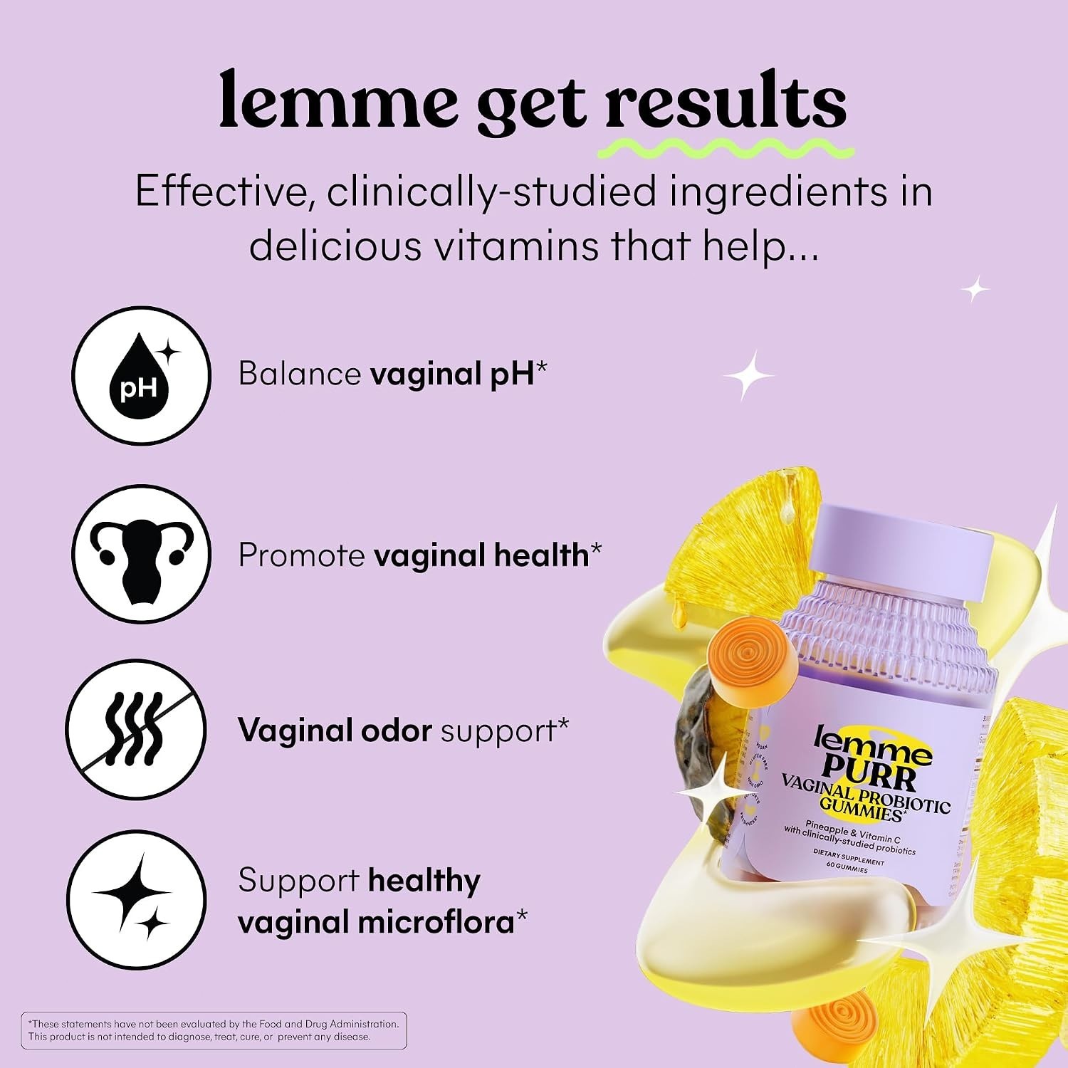 Lemme Purr Women Vaginal Probiotic Gummies pH Balance Yeast Flora Vitamin C 60ct