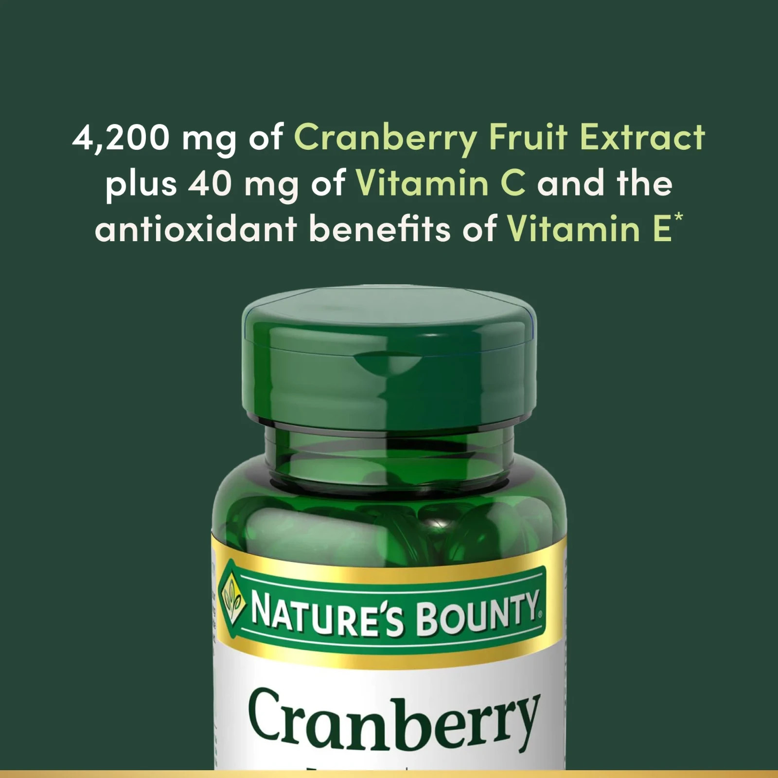 Nature’s Bounty Cranberry + Vitamin C 4200mg 2 Pack 120 Softgels Immune Support