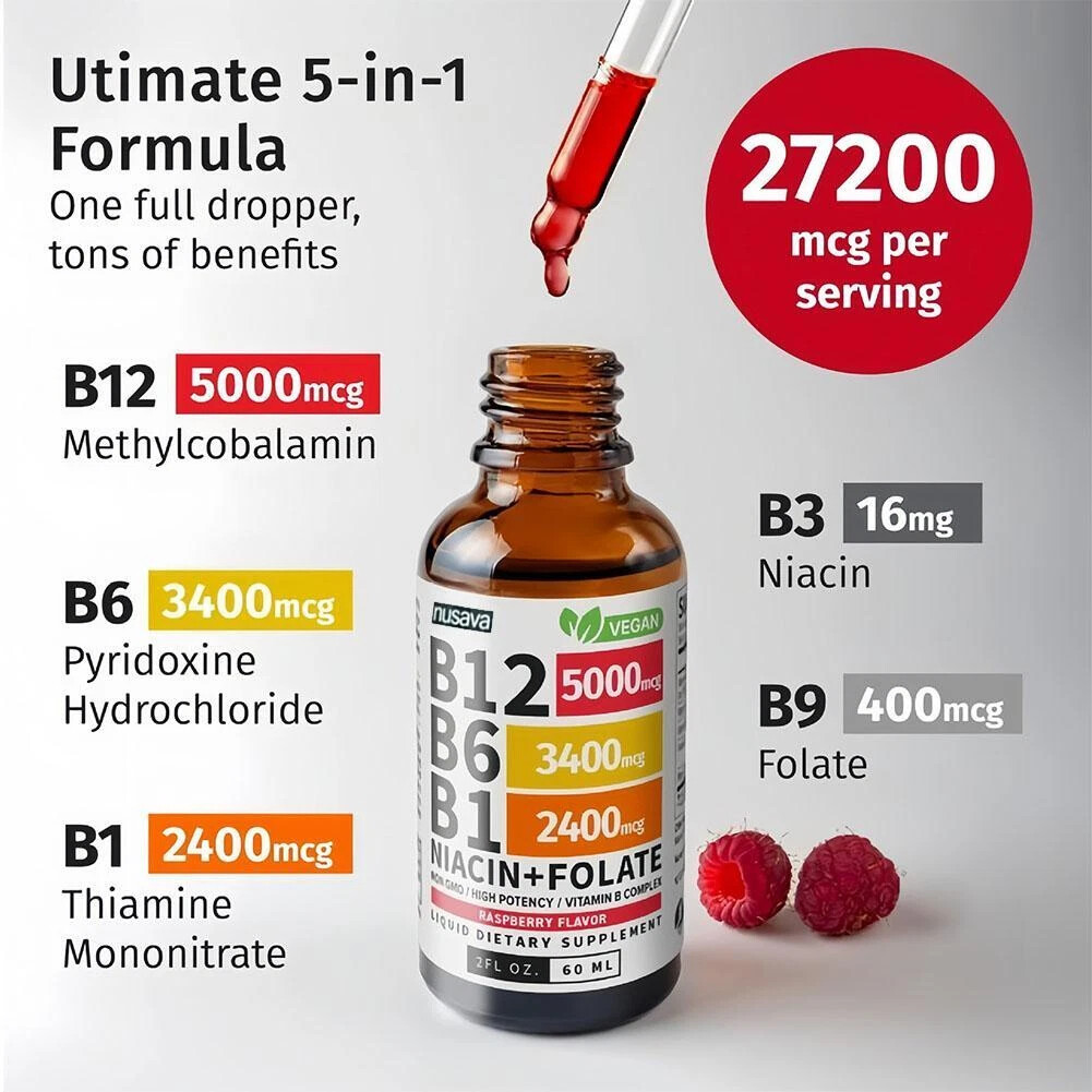 1-5 Liquid Vitamin B12 and B6 bottles Drops, B12 Sublingual Vitamin B Complex