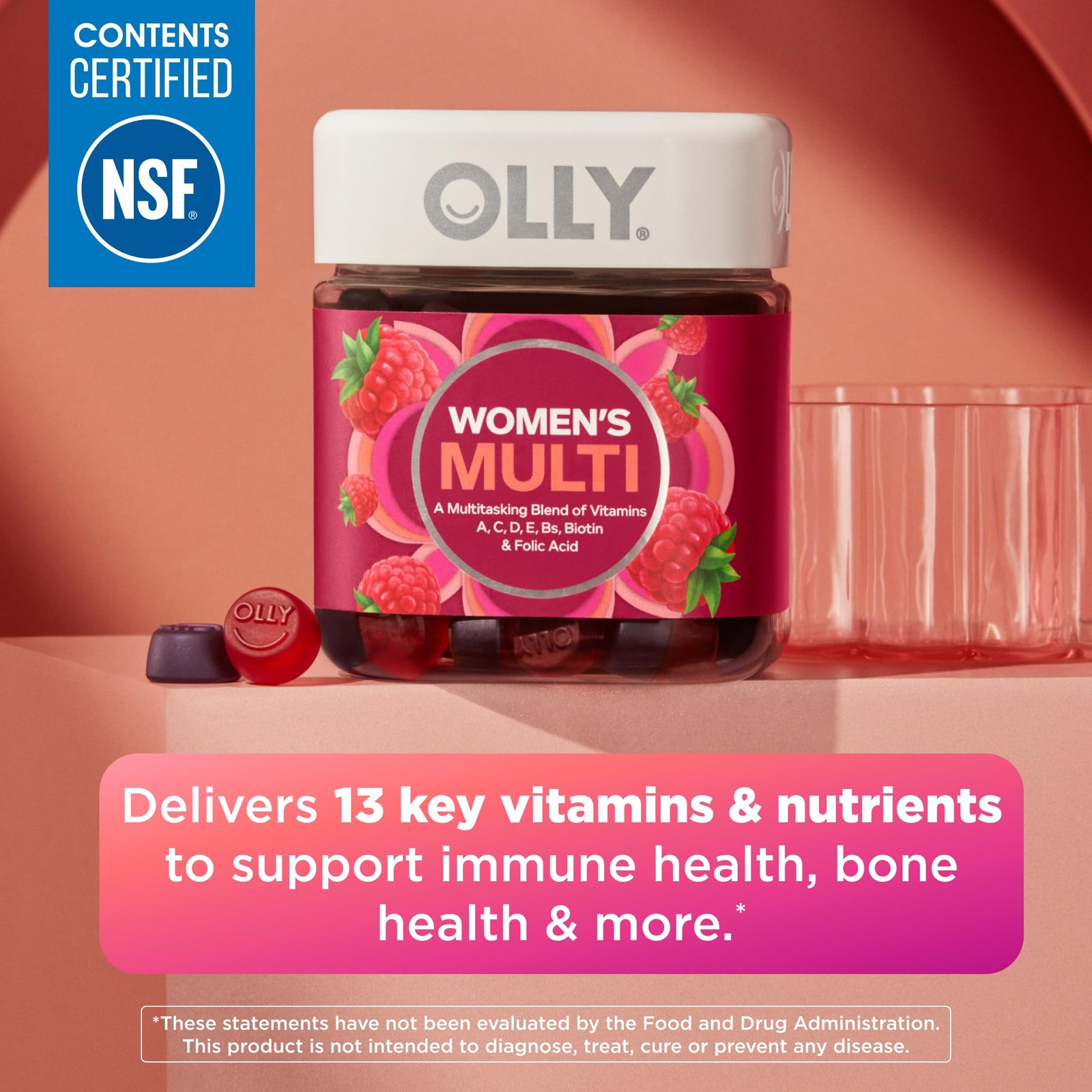 OLLY Women’s Multivitamin Gummy, Overall 90 Count (Pack of 1), Red