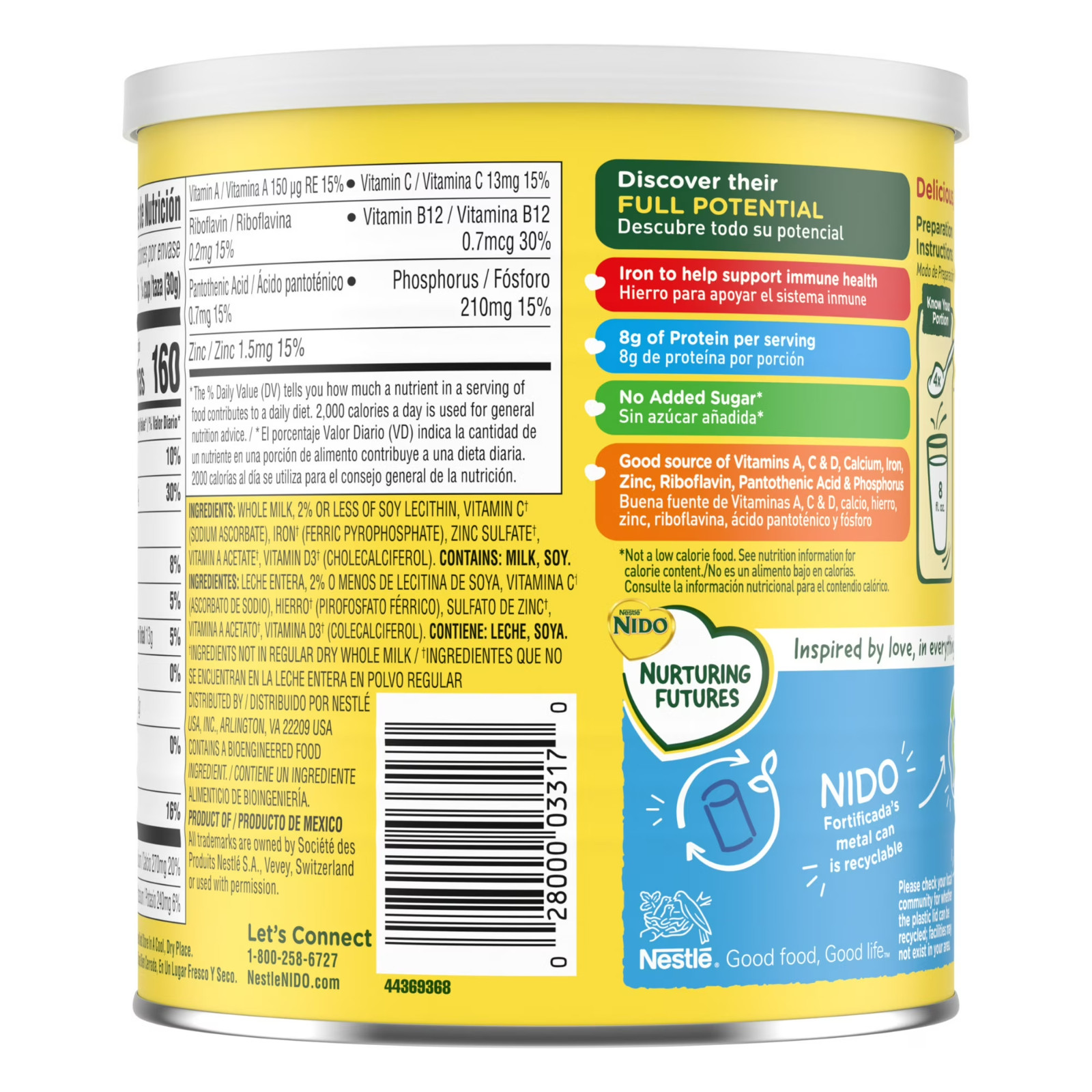 NIDO Fortificada Dry Whole Milk Powder Vitamins A, C, D, Iron & Calcium, 12.6oz