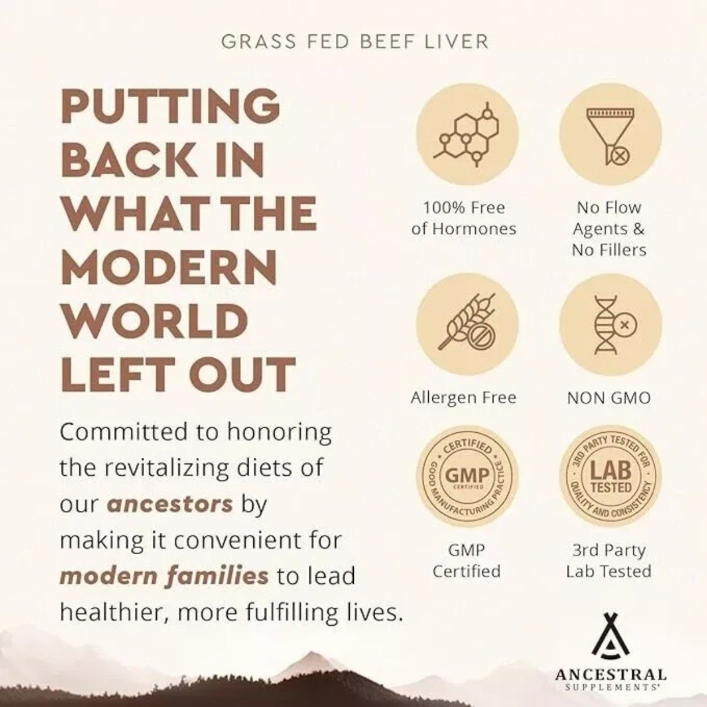 Ancestral Supplements Grassfed 180 Caps Beef Liver Health and Energy