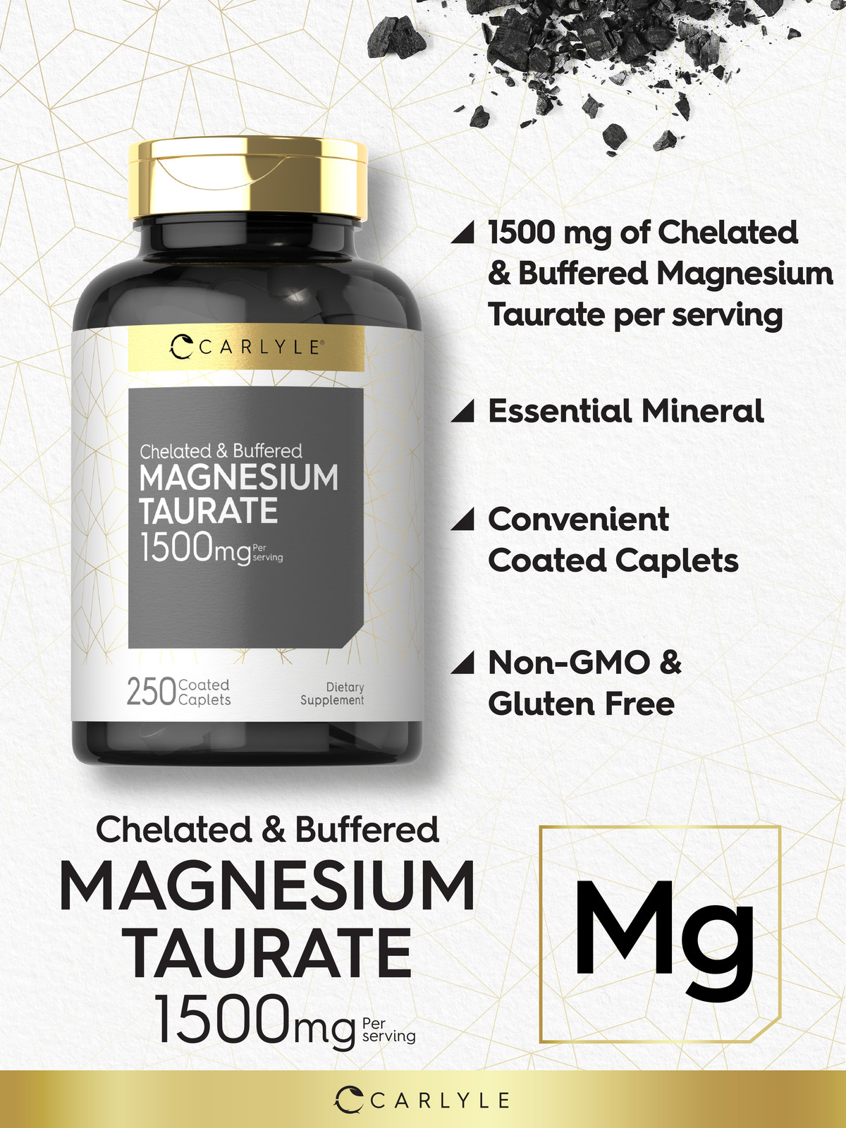 Magnesium Taurate | 1500mg | 250 Caplets | Vegetarian, Non-GMO | by Carlyle