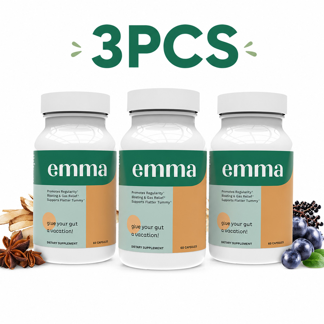 3PCS Emma Improve Energy Digestive Gut Health Boost Metabolism Antioxidant